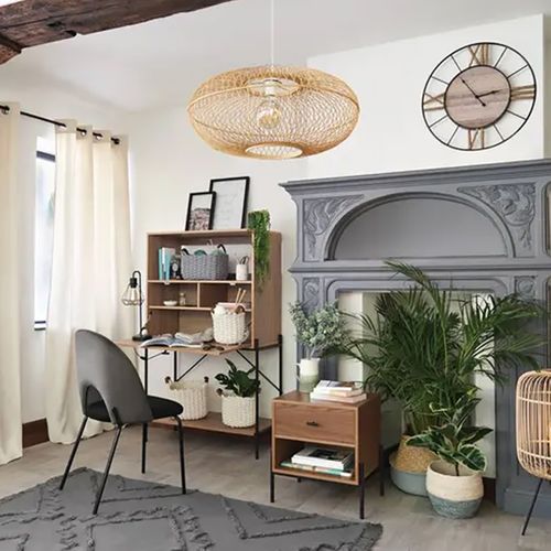 Lampe à Suspendre Luminaire Suspension Plafonnier En Bambou Naturel - Diamètre 60 X Profondeur 25 Cm