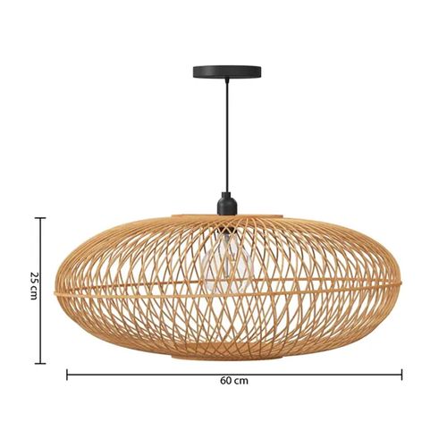 Lampe à Suspendre Luminaire Suspension Plafonnier En Bambou Naturel - Diamètre 60 X Profondeur 25 Cm
