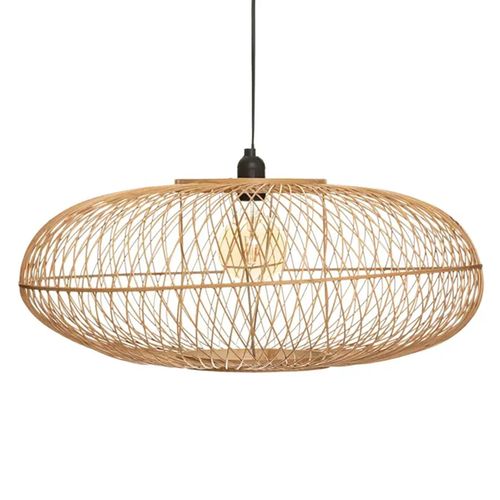 Lampe à Suspendre Luminaire Suspension Plafonnier En Bambou Naturel - Diamètre 60 X Profondeur 25 Cm