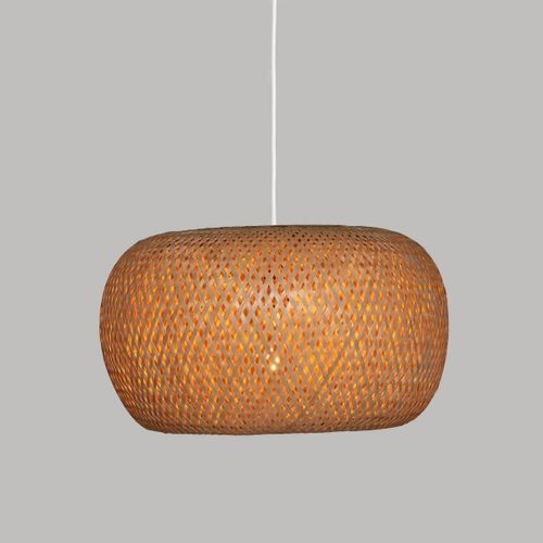 Luminaire Suspension Ovale En Bambou Naturel - Diamètre 46 X Profondeur 22 Cm