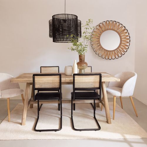 Table à Manger Extensible En Bois D'acacia Et Motifs Chevrons - L. 180 X P. 90 X H. 76 Cm