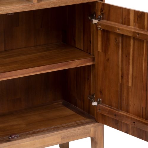 Bibliothèque En Bois D'acacia Avec 2 Portes Et Étagères - L. 95 X P. 35 X H. 190 Cm