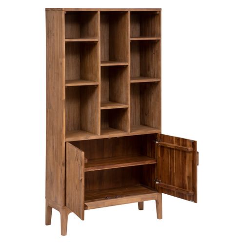 Bibliothèque En Bois D'acacia Avec 2 Portes Et Étagères - L. 95 X P. 35 X H. 190 Cm