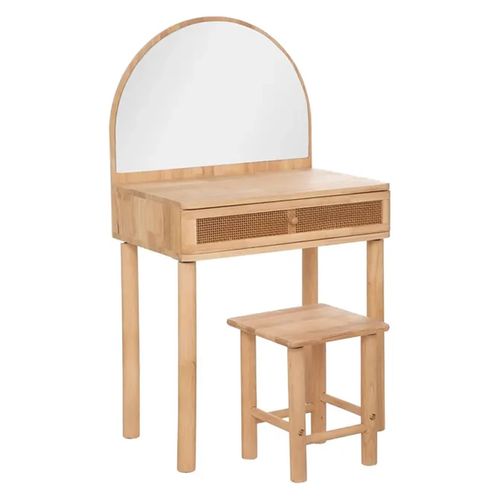 Coiffeuse Et Tabouret Avec Miroir Pour Chambre D'enfant, Coloris Beige - L. 55 X P. 36,5 X H. 100 Cm