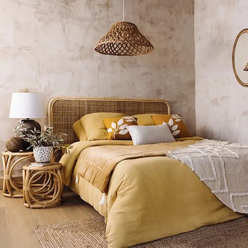 Tête De Lit En Rotin Tressé, Coloris Beige - Longueur 160 X Profondeur 3 X Hauteur 100 Cm