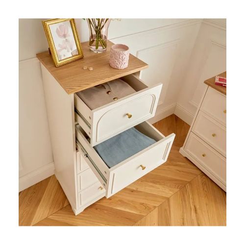 Chiffonnier Meuble De Rangement Avec 5 Tiroirs, Coloris Ivoire - L. 45 X P. 39 X H. 113 Cm