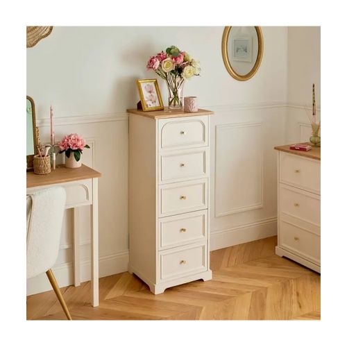 Chiffonnier Meuble De Rangement Avec 5 Tiroirs, Coloris Ivoire - L. 45 X P. 39 X H. 113 Cm
