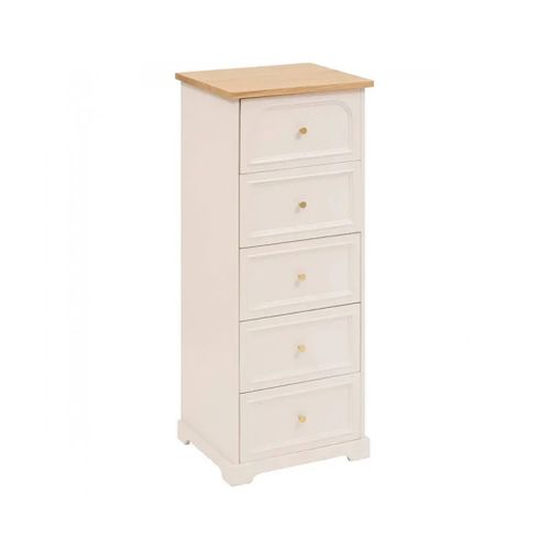 Chiffonnier Meuble De Rangement Avec 5 Tiroirs, Coloris Ivoire - L. 45 X P. 39 X H. 113 Cm