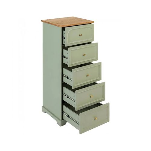 Chiffonnier Meuble De Rangement Avec 5 Tiroirs, Vert Céladon - L. 45 X P. 39 X H. 113 Cm