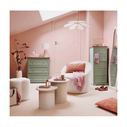 Chiffonnier Meuble De Rangement Avec 5 Tiroirs, Vert Céladon - L. 45 X P. 39 X H. 113 Cm