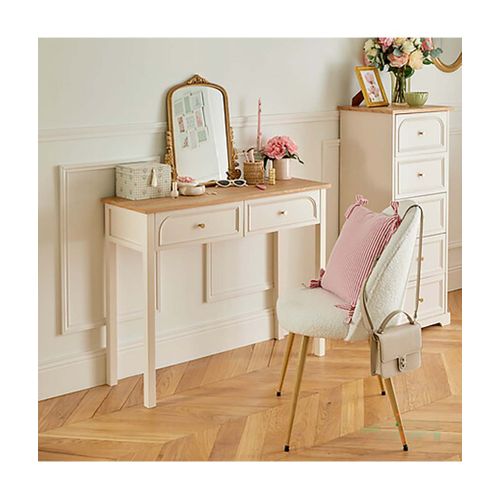 Table Console Coiffeuse Avec  2 Tiroirs, Coloris Ivoire - L. 100 X P. 35 X H. 80 Cm
