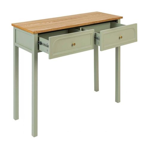 Table Console Coiffeuse Avec  2 Tiroirs, Coloris Vert Céladon - L. 100 X P. 35 X H. 80 Cm