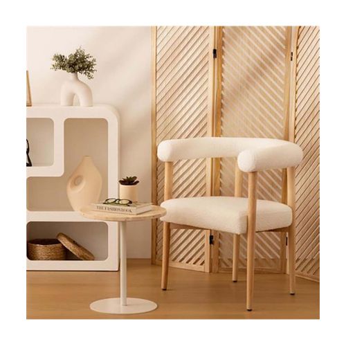 Table à Café Table D'appoint Ronde En Travertin Et Métal Blanc - Diamètre 40 X Hauteur 45 Cm