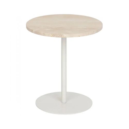 Table à Café Table D'appoint Ronde En Travertin Et Métal Blanc - Diamètre 40 X Hauteur 45 Cm