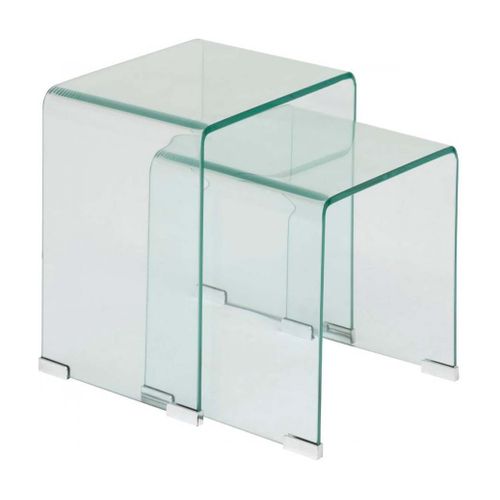Lot De 2 Tables Gigognes En Verre Trempé Transparent - Longueur 51 X Profondeur 30 X Hauteur 47 Cm