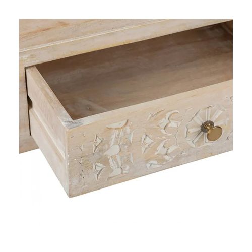 Table Console 2 Tiroirs Avec Une Finition Effet Blanchi Et Des Motifs Sculptés