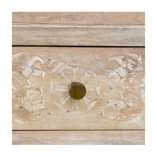 Table Console 2 Tiroirs Avec Une Finition Effet Blanchi Et Des Motifs Sculptés