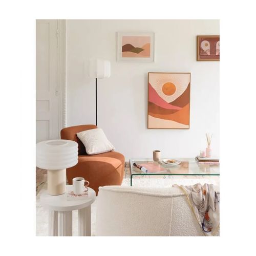 Table à Café Table D'appoint Ronde Avec 3 Pieds Effet Cannelé, Coloris Ivoire