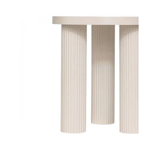 Table à Café Table D'appoint Ronde Avec 3 Pieds Effet Cannelé, Coloris Ivoire