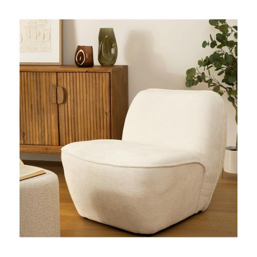 Fauteuil Chauffeuse En Tissu Chenille De Couleur Blanche - L. 81 X P. 73 X H. 71 Cm