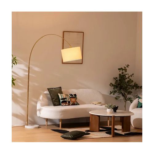 Lampadaire Avec Un Pied En Marbre Et Un Abat-jour Pivotable Blanc - L. 138 X P. 37 X H. 195 Cm
