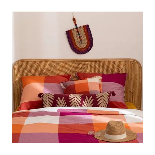 Tête De Lit En Rotin Naturel Avec Motifs Géométriques - L. 160 X P. 3,5 X H. 103 Cm