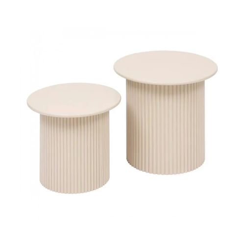Lot De 2 Tables D’appoint Rondes Avec Des Pieds Cannelés, Coloris Beige - Diamètre 40 X P. 38 Cm