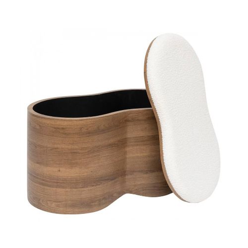 Lot De 2 Bancs Coffres De Rangement En Bois Et Bouclette Blanche - L. 72 X P. 45 X H. 40,5 Cm