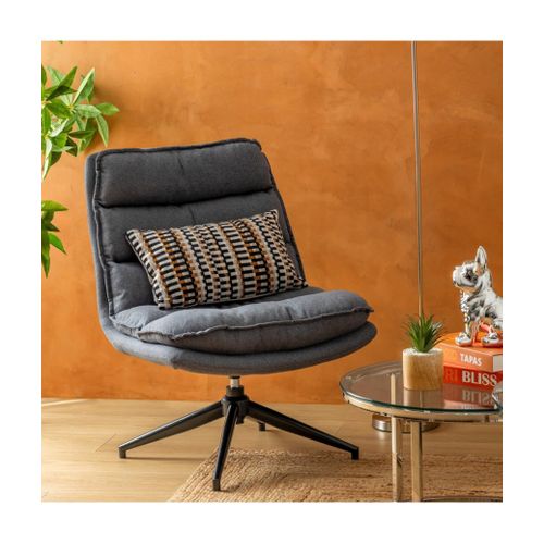 Fauteuil Pivotant En Polyster Gris Avec Des Pieds En Métal Noir- L. 64 X P. 74,5 X H. 87 Cm