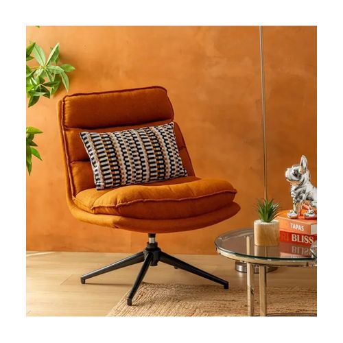 Fauteuil Pivotant En Polyster Ambre Avec Des Pieds En Métal Noir - L. 64 X P. 74,5 X H. 87 Cm