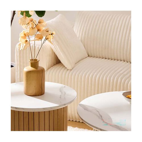 Table D’appoint Ronde Avec Plateau Effet Marbre Blanc - Diamètre 45 X Hauteur 50 Cm