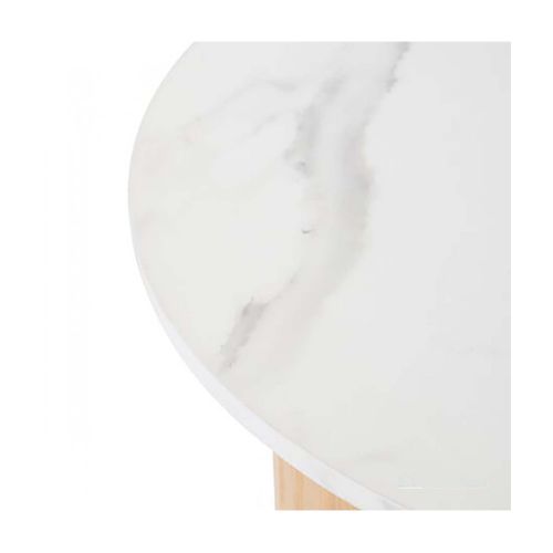 Table D’appoint Ronde Avec Plateau Effet Marbre Blanc - Diamètre 45 X Hauteur 50 Cm