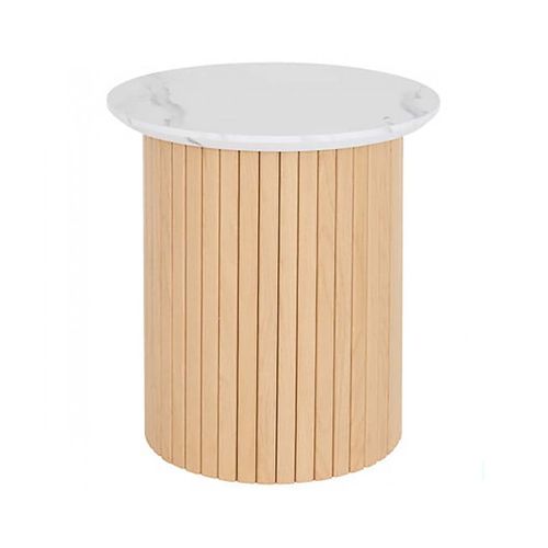 Table D’appoint Ronde Avec Plateau Effet Marbre Blanc - Diamètre 45 X Hauteur 50 Cm