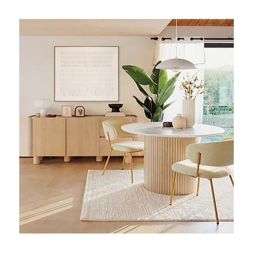 Table à Manger Ronde Avec Plateau Effet Marbre Blanc - Diamètre 110 X Hauteur 76 Cm