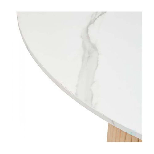Table à Manger Ronde Avec Plateau Effet Marbre Blanc - Diamètre 110 X Hauteur 76 Cm