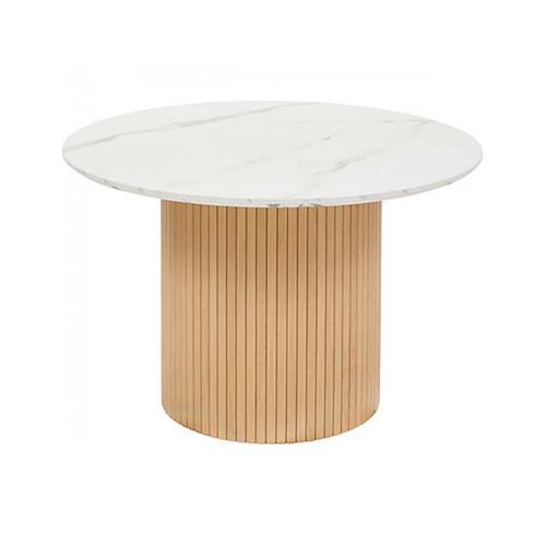 Table à Manger Ronde Avec Plateau Effet Marbre Blanc - Diamètre 110 X Hauteur 76 Cm