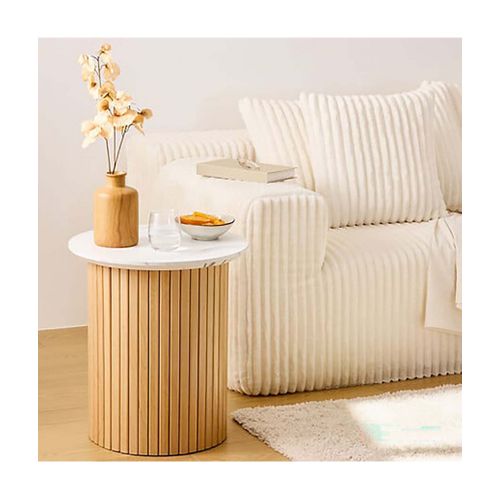 Table à Manger Ronde Avec Plateau Effet Marbre Blanc - Diamètre 110 X Hauteur 76 Cm