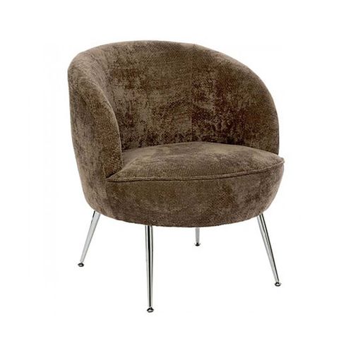 Fauteuil Club Avec Pieds Métal Noir, Coloris Marron - Longueur 63 X Profondeur 69 X Hauteur 71 Cm