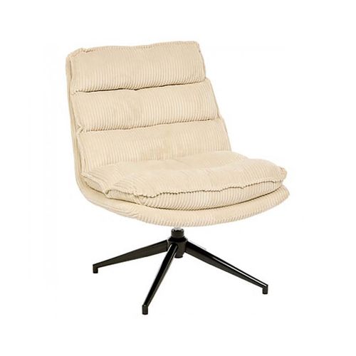 Fauteuil Pivotant En Velours Côtelé Beige Avec Des Pieds En Métal Noir - L. 64 X P. 74,5 X H. 87 Cm