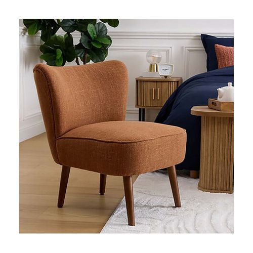 Fauteuil De Salon Crapaud Scandinave Avec Pieds En Bois, Coloris Ambre- L. 57 X P. 69 X H. 72,5 Cm