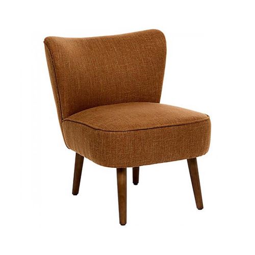 Fauteuil De Salon Crapaud Scandinave Avec Pieds En Bois, Coloris Ambre- L. 57 X P. 69 X H. 72,5 Cm