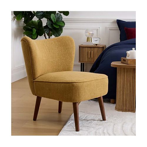 Fauteuil De Salon Crapaud Scandinave Avec Pieds En Bois, Coloris Ocre - L. 57 X P. 69 X H. 72,5 Cm