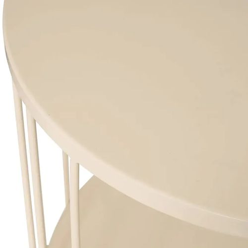 Bout De Canapé Table Café Ronde En Métal Avec Deux Plateaux, Coloris Taupe - Diamètre 36 X H. 52 Cm