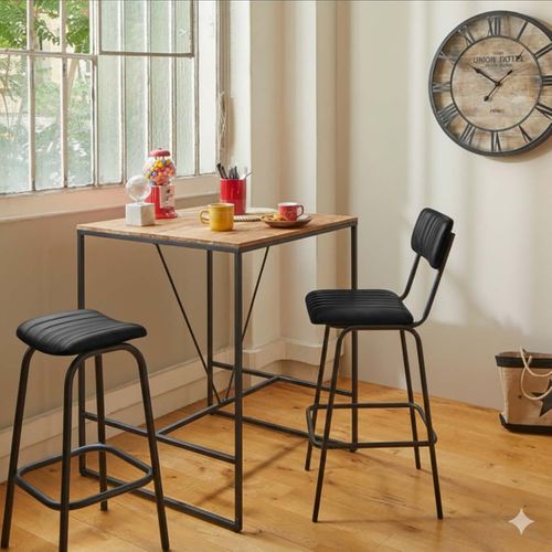 Lot De 2 Chaises De Bar En Cuir De Buffle Avec Pieds En Métal, Coloris Noir