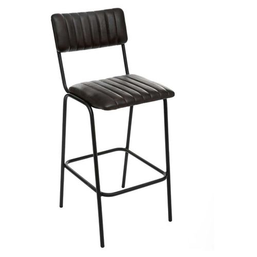 Lot De 2 Chaises De Bar En Cuir De Buffle Avec Pieds En Métal, Coloris Noir
