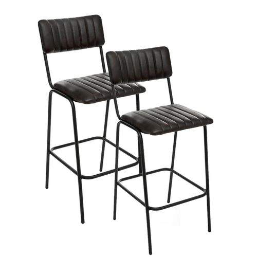 Lot De 2 Chaises De Bar En Cuir De Buffle Avec Pieds En Métal, Coloris Noir