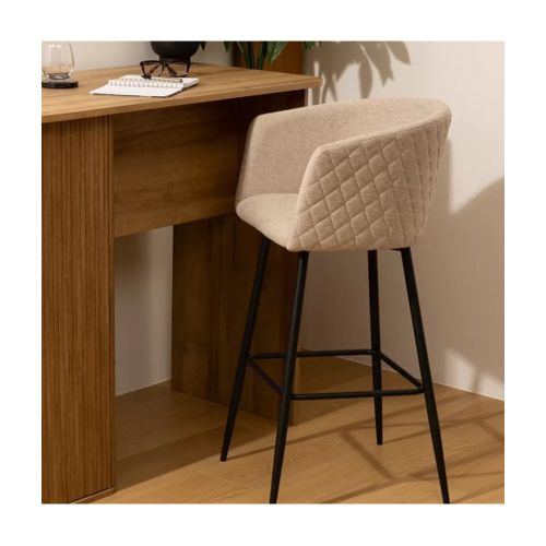 Lot De 2 Fauteuils De Bar En Velours Avec Pieds En Métal, Coloris Beige - L. 51 X P. 54 X H. 101 Cm