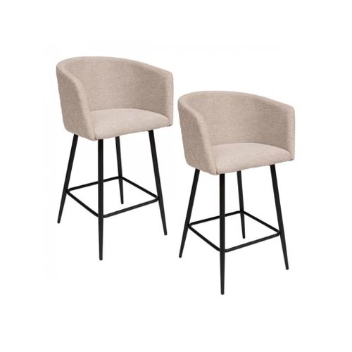 Lot De 2 Fauteuils De Bar En Velours Avec Pieds En Métal, Coloris Beige - L. 51 X P. 54 X H. 101 Cm