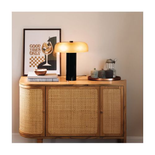 Lampe Cylindrique Haut En Verre Format Champignon, Coloris Ambre - Diamètre 33 X Hauteur 37 Cm