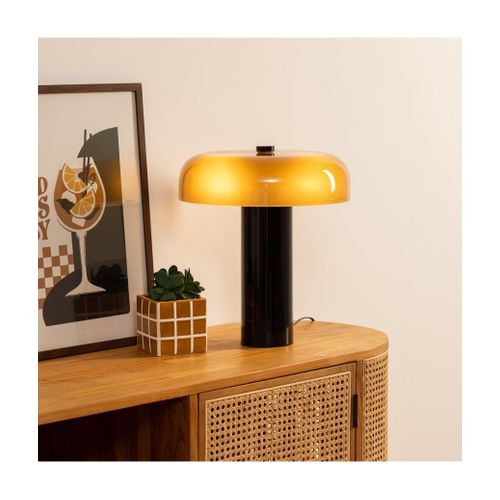 Lampe Cylindrique Haut En Verre Format Champignon, Coloris Ambre - Diamètre 33 X Hauteur 37 Cm